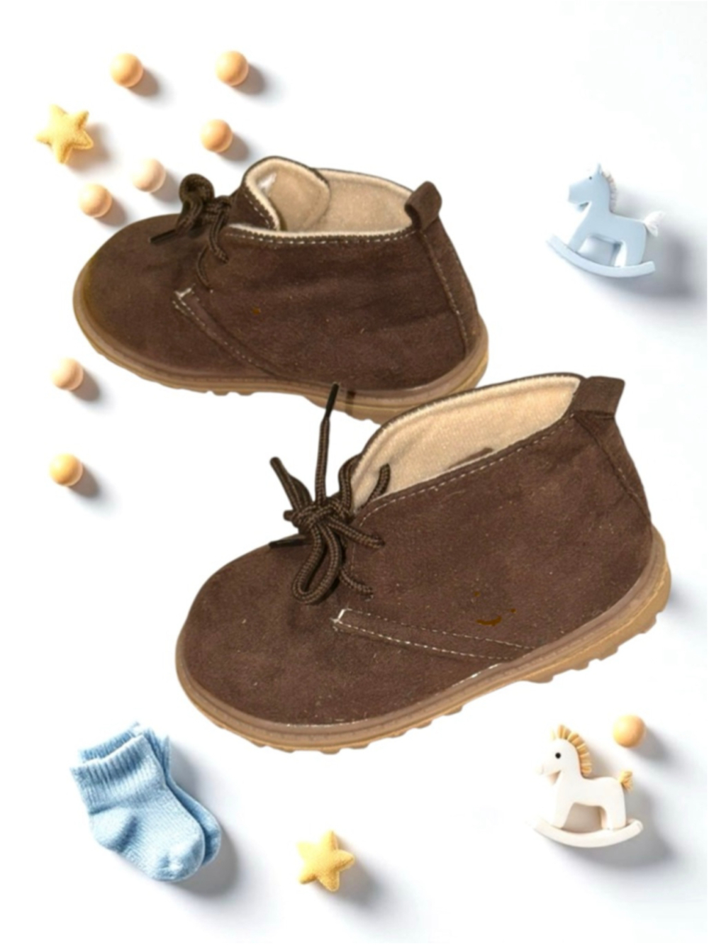 No Brand Brown Tie Ankle Boots Booties Fabric/Suede Feel Inf Toddler Boys Size 6